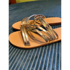 Gold Strappy Slide Sandals Size 7.5